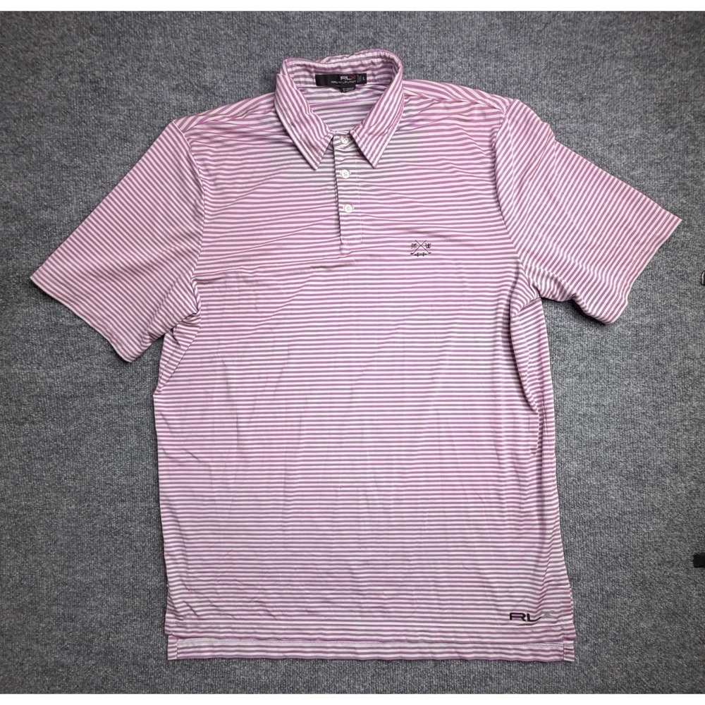 RLX Ralph Lauren Striped Polo Shirt Mens XL Performance Stretch Purple White